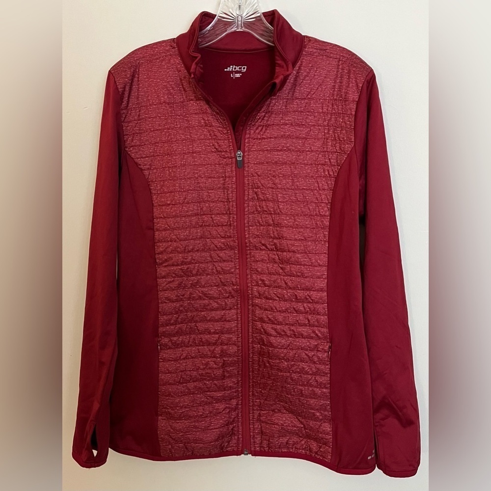 NWT BCG Women’s Red Training Quilted FZ Jacket Full Zip Long Sleeve; Size L